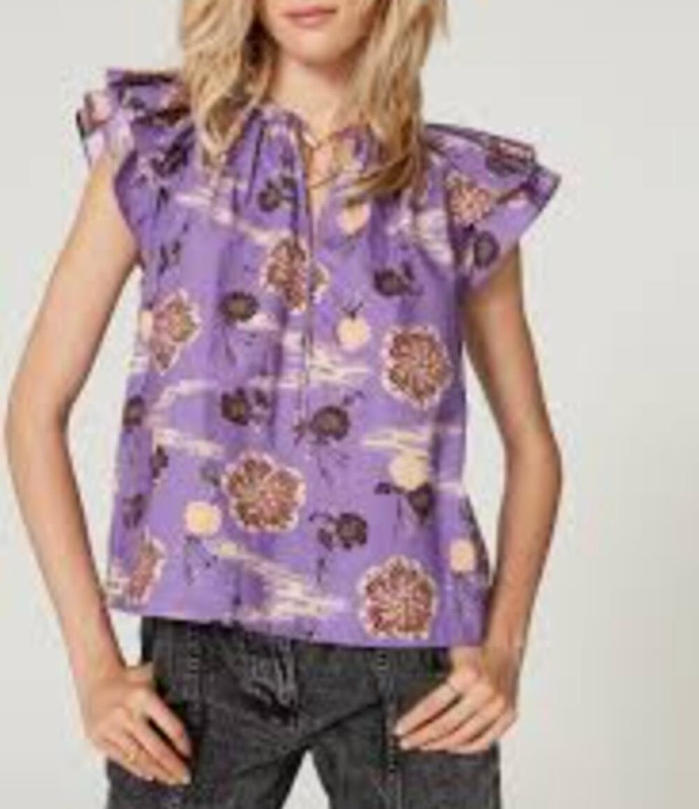 Ulla Johnson Elia Short Ruffle Sleeve Top Blouse Purple 2